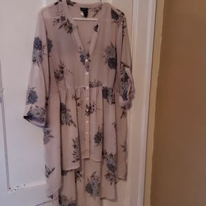 Pretty blue flowered waist cinched cardigan cover